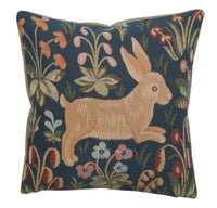 Running Rabbit in Blue  French Tapestry Cushion