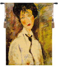 Woman With a Black Tie European Tapestry by Amedeo Modigliani