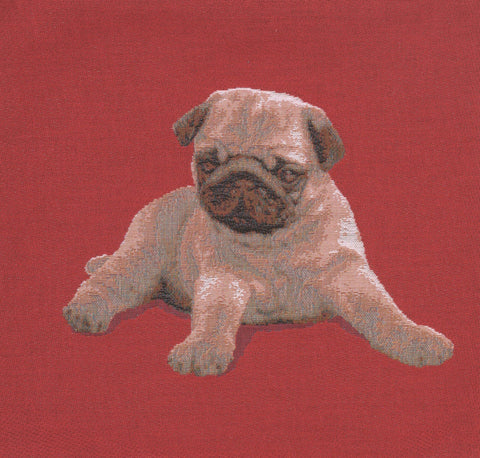 Puppy Pug Red French Tapestry Cushion