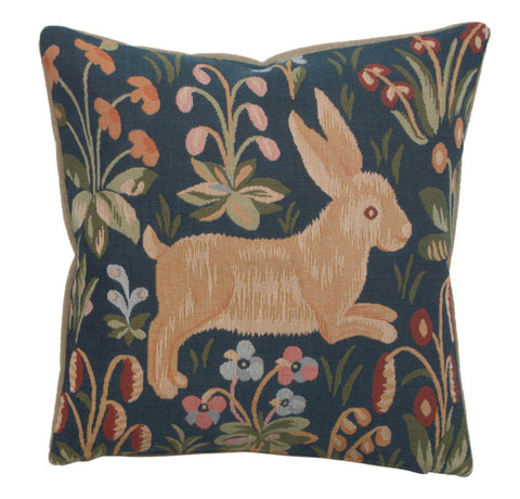 Medieval Rabbit Running French Tapestry Cushion
