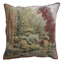 Trees Monet's Garden Belgian Tapestry Cushion by Claude Monet