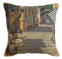 Bellagio Village Two Tables Belgian Tapestry Cushion by Robert Pejman