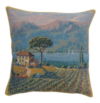Lakeside Vineyard Left Belgian Tapestry Cushion by Robert Pejman
