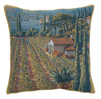 Lakeside Vineyard Right Belgian Tapestry Cushion by Robert Pejman