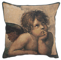 Angels by Raffael left Belgian Tapestry Cushion by Raphael