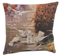 Peacock &amp; Doves Belgian Tapestry Cushion by Bidau Eugene