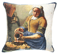 Servant Girl I Belgian Tapestry Cushion by Johannes Vermeer
