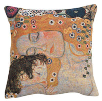 Mother and Child 1 Belgian Tapestry Cushion by Gustav Klimt