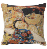 Virgin Faces Belgian Tapestry Cushion by Gustav Klimt